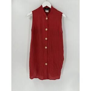 Carole Little Vintage Dress Womens 8 Red Sleeveless Button Front Sheer Casual